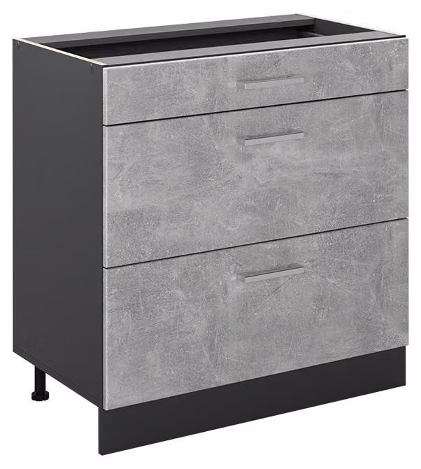 Mobiletto base per cucina Vicco R-Line Calcestruzzo/Antracite 80 cm con 3 cassetti senza piano di lavoro, Model 72383