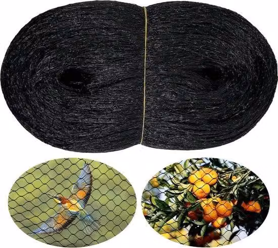 Rete antiuccelli - Rete da giardino a maglia fine adatta agli alberi da frutto - 1 pezzo - Nero - 6 m x 10 m