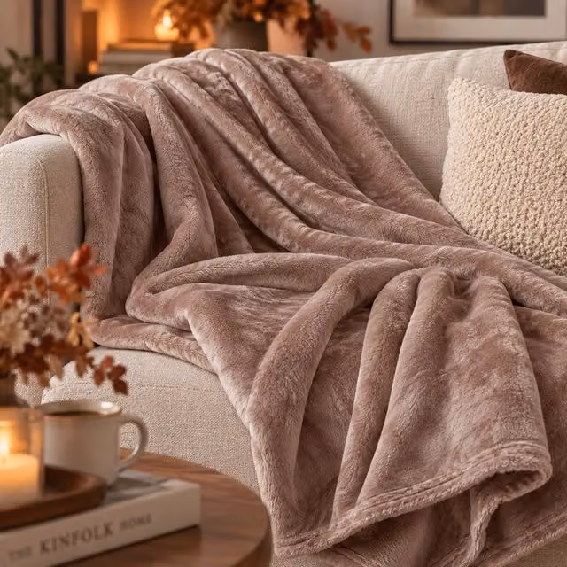 Plaid KASANOVA in flanella morbida color beige, L: 130 cm x P: 160 cm