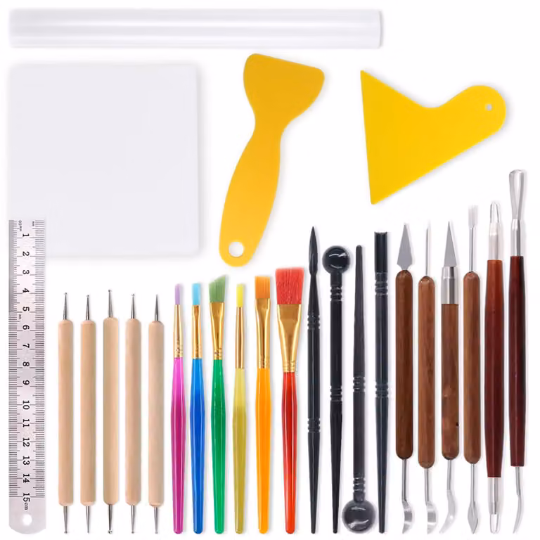 Elzusha - Kit di strumenti per la modellazione della creta, composto da 26 pezzi, ideale per la scultura. Include un set di manici in legno a doppia faccia