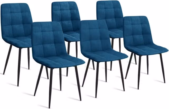 Set di 6 sedie da pranzo MILA in velluto blu IDMarket