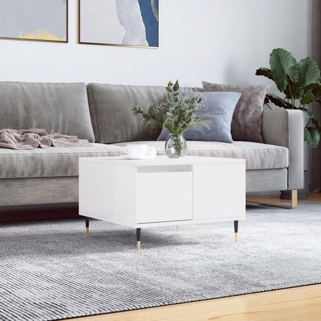 Maison Exclusive - Tavolino bianco lucido 55x55x36,5 cm Materiale ligneo