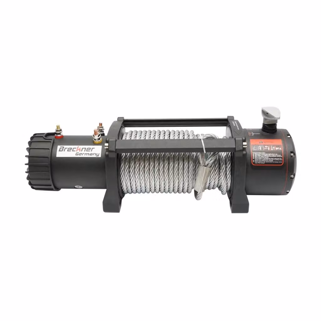 Verricello elettrico Breckner con telecomando 12V, 6,5hp, 6,1T, cavo in acciaio 9x24m e solenoide 400A, colore nero – 2