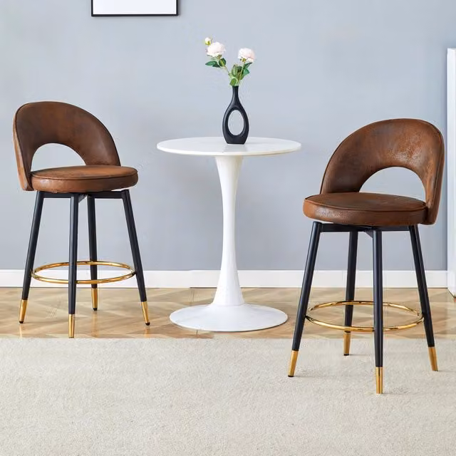 Sgabello da bar girevole a 360° OKWISH con schienale traforato in tessuto tecnico e metallo, colore marrone nero, L: 61.0 cm, P: 57.5 cm, H: 51.0 cm