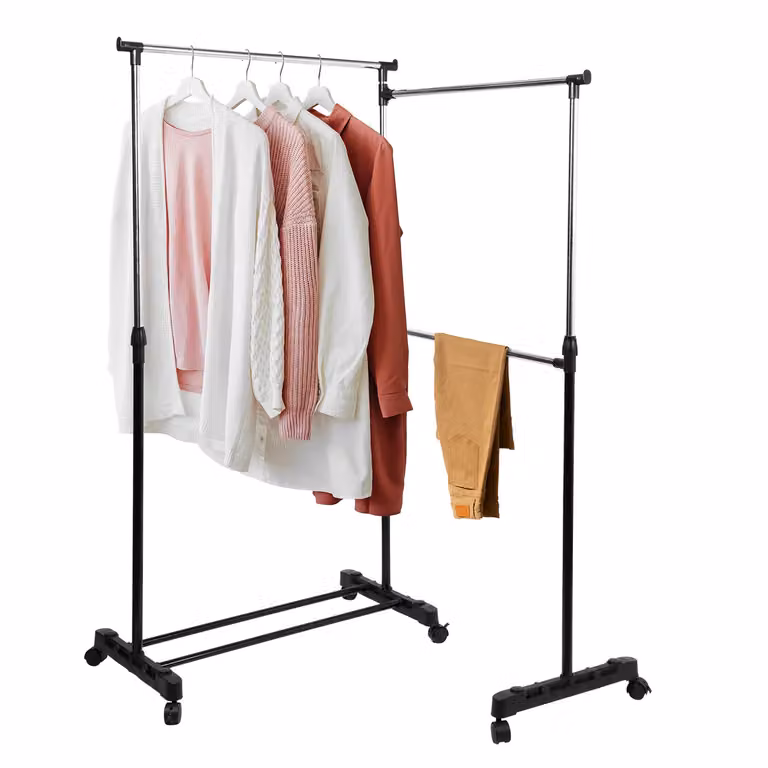 Vestiamo Casa Appendiabiti Estensibile con Ripiano Poggiascarpe in Metallo e Plastica Nero H 156 x L 94 x P 43 cm