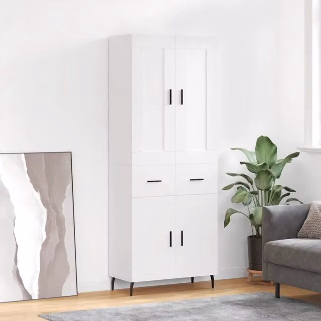 Credenza-Buffet-Armadio da cucina Bianca 69,5x34x180 cm in Legno Multistrato 836615