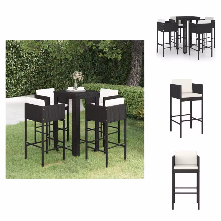 vidaXL Set bar da giardino 5 pezzi con cuscini in poly rattan nero - Set di mobili da giardino