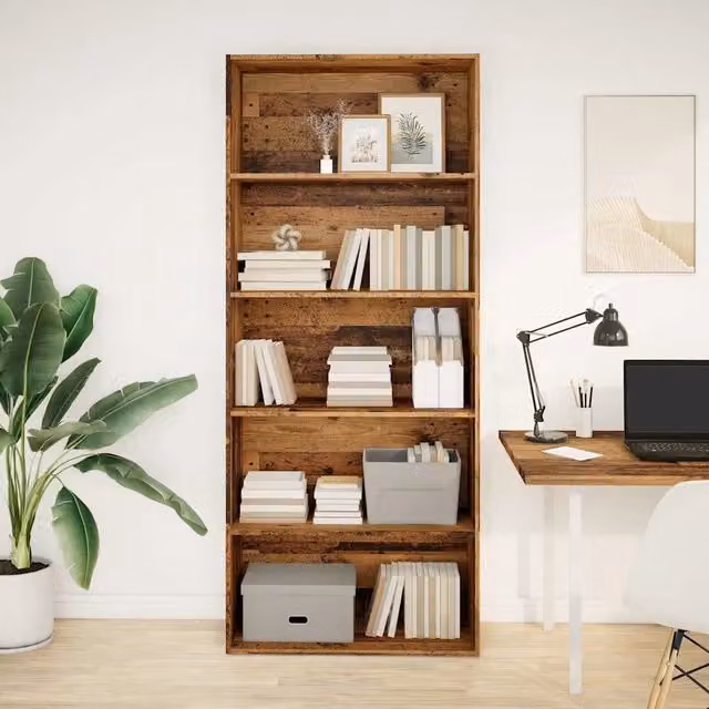Libreria vidaXL in legno marrone per soggiorno, modello classico a parete, L 80 cm x P 30 cm x H 189 cm