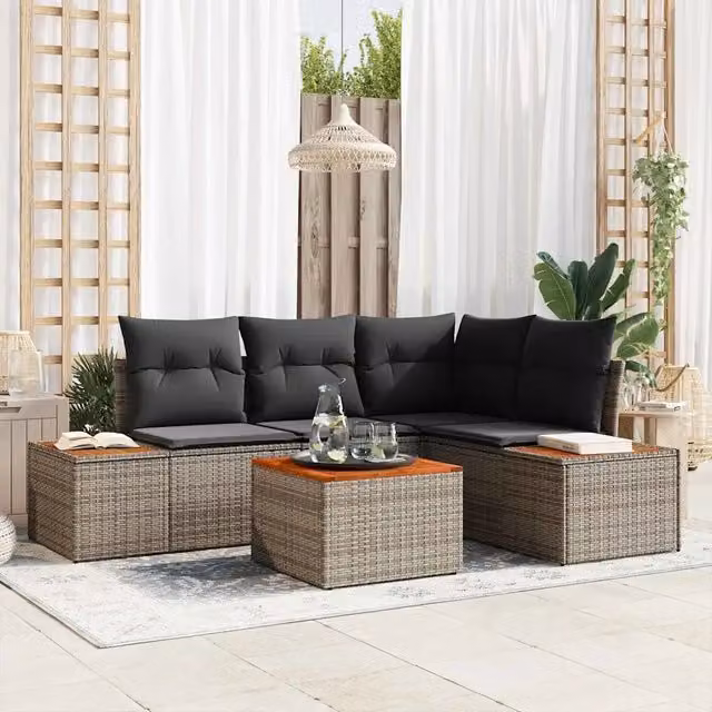 Set Divano da Giardino 4 pz 4-Numero di posti Grigio Polyrattan 3356749