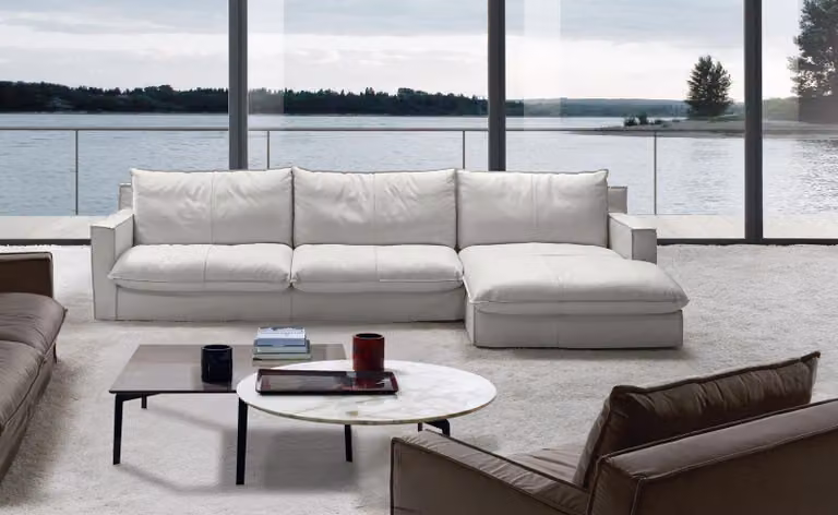Ecksofa Leder L-Form Couch Eck Luxus Design Polster Weiß Wohnzimmer PRIANERA