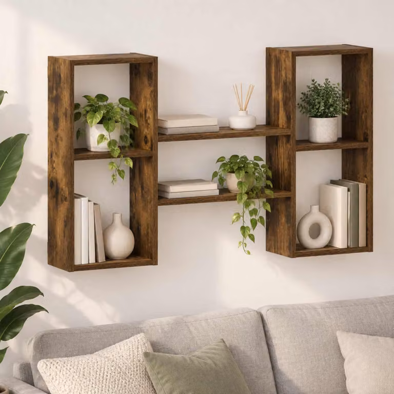Scaffale da parete moderno vidaXL in rovere fumo L: 102 cm, P: 17 cm, H: 59 cm