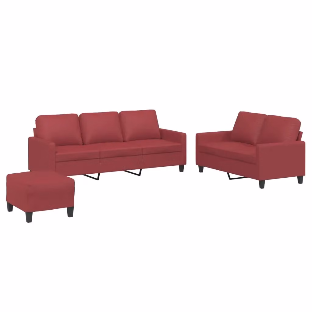 Set di divani vidaXL in similpelle rosso con pouf e cuscini per soggiorno in stile moderno – 2