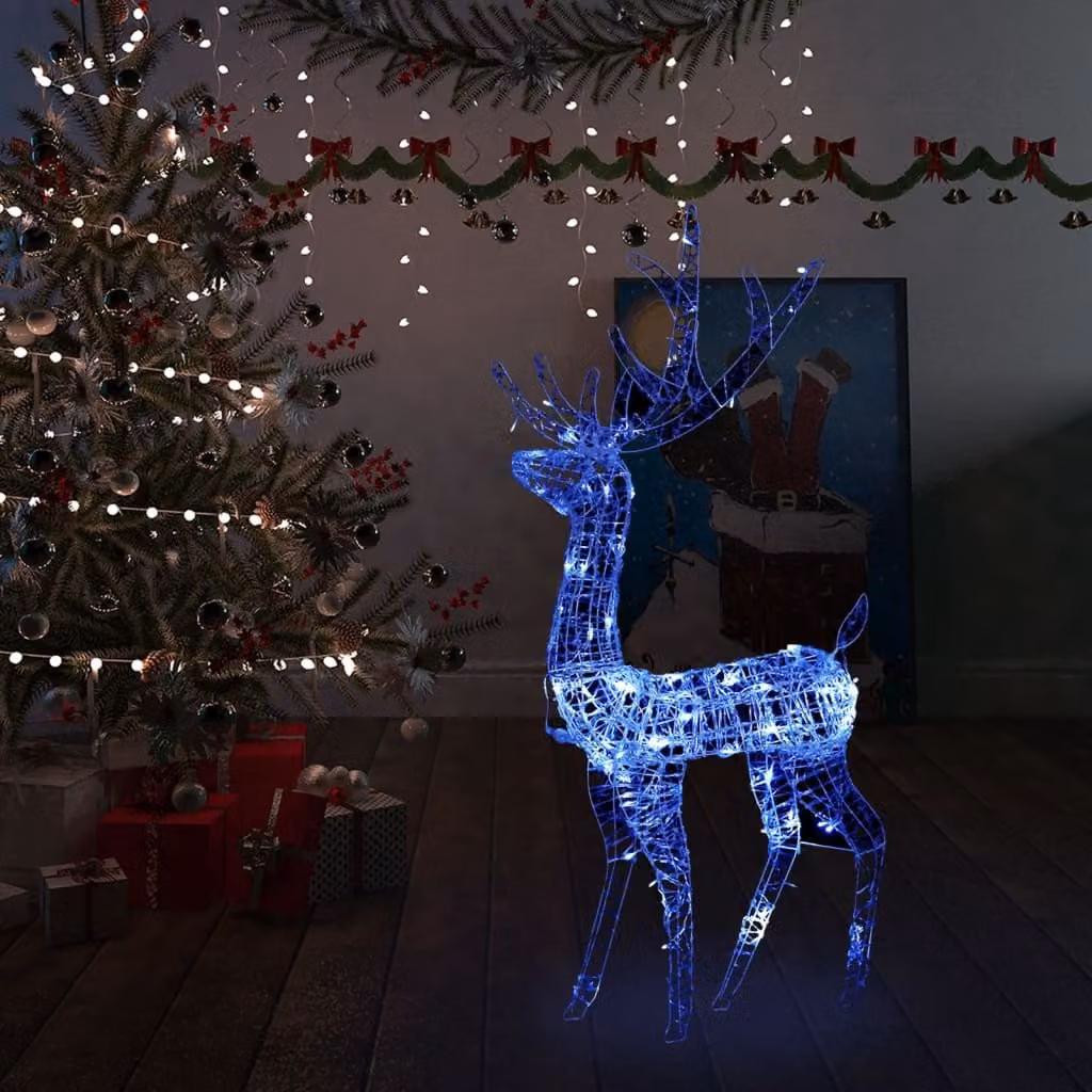 The Living Store LED Renna Decorazione natalizia in acrilico 140 LED 120 cm Blu