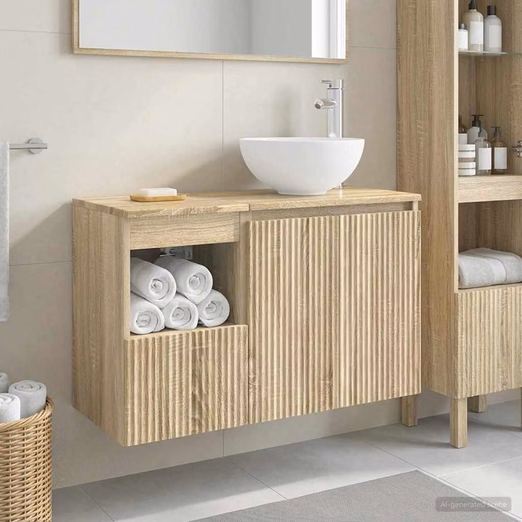Set di mobili per il bagno moderno vidaXL composto da mobile lavabo e pensile in legno marrone L/P/H: 80,0 x 49,5 x 41,0 cm e 41,0 x 31,71 x 76,70 cm