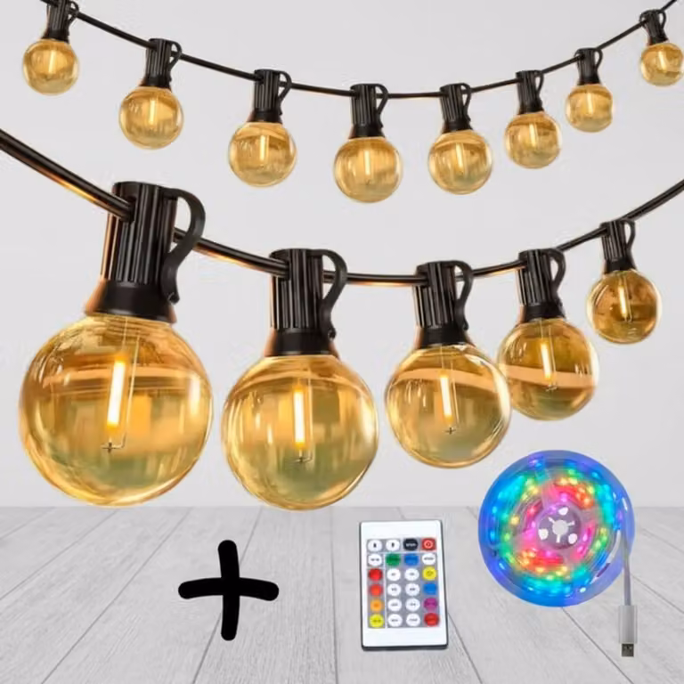 Catena luminosa a LED, 20 metri + 10 metri, attacco G40, grado di protezione IP44, impermeabile, ideale per esterni