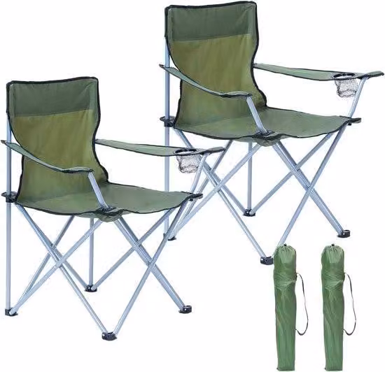 Set di 2 sedie pieghevoli da campeggio, ideali per la pesca, con portabicchieri. Set di 2 sedie pieghevoli da campeggio, leggere, con braccioli e borsa per il trasporto