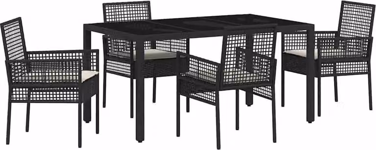 Set da Pranzo per Giardino 5 pcs Nero polyrattan