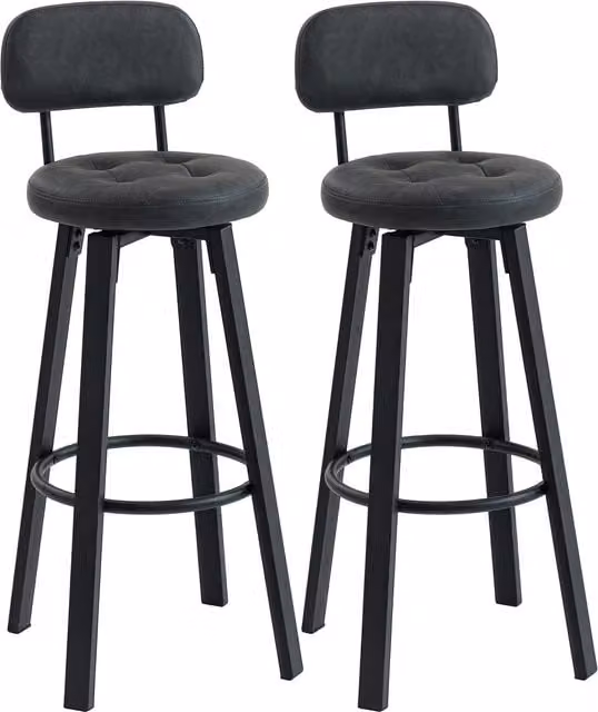 Set di 2 sgabelli alti da cucina HOMCOM girevoli con schienale e poggiapiedi in similpelle grigio scuro e struttura in metallo – 1
