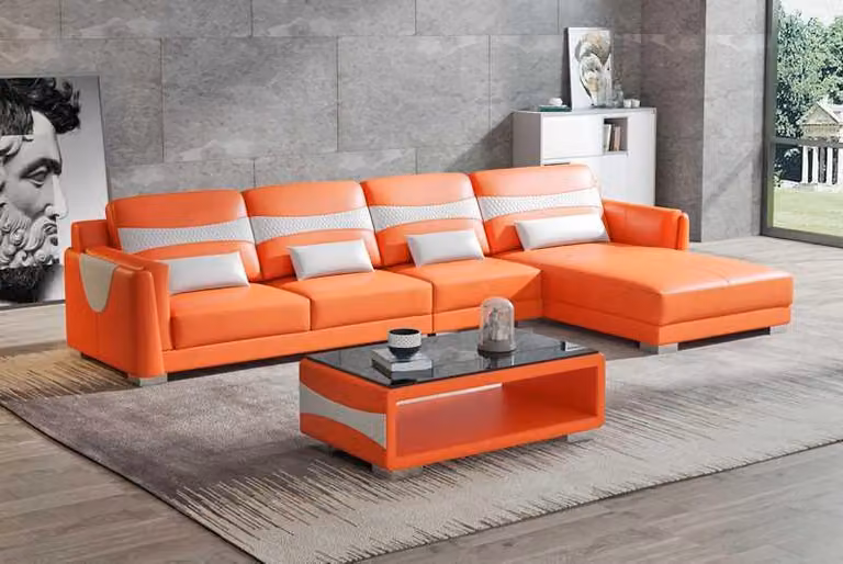Luxus Eckgarnitur Ledersofa Ecksofa L-Form Liege Couch Sofa Grau