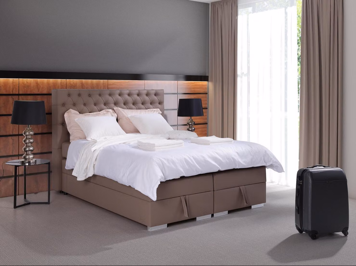 Komplettes Boxspring Bett Matratze Topper Hotel Doppel Betten Chesterfield