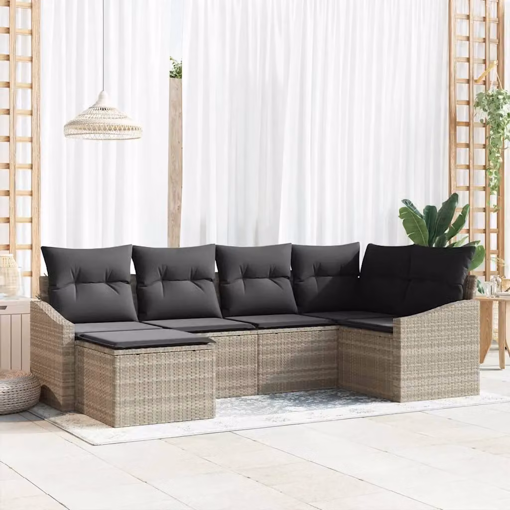 Set di divani da giardino vidaXL in rattan grigio con cuscini e tavolino da esterno – 1