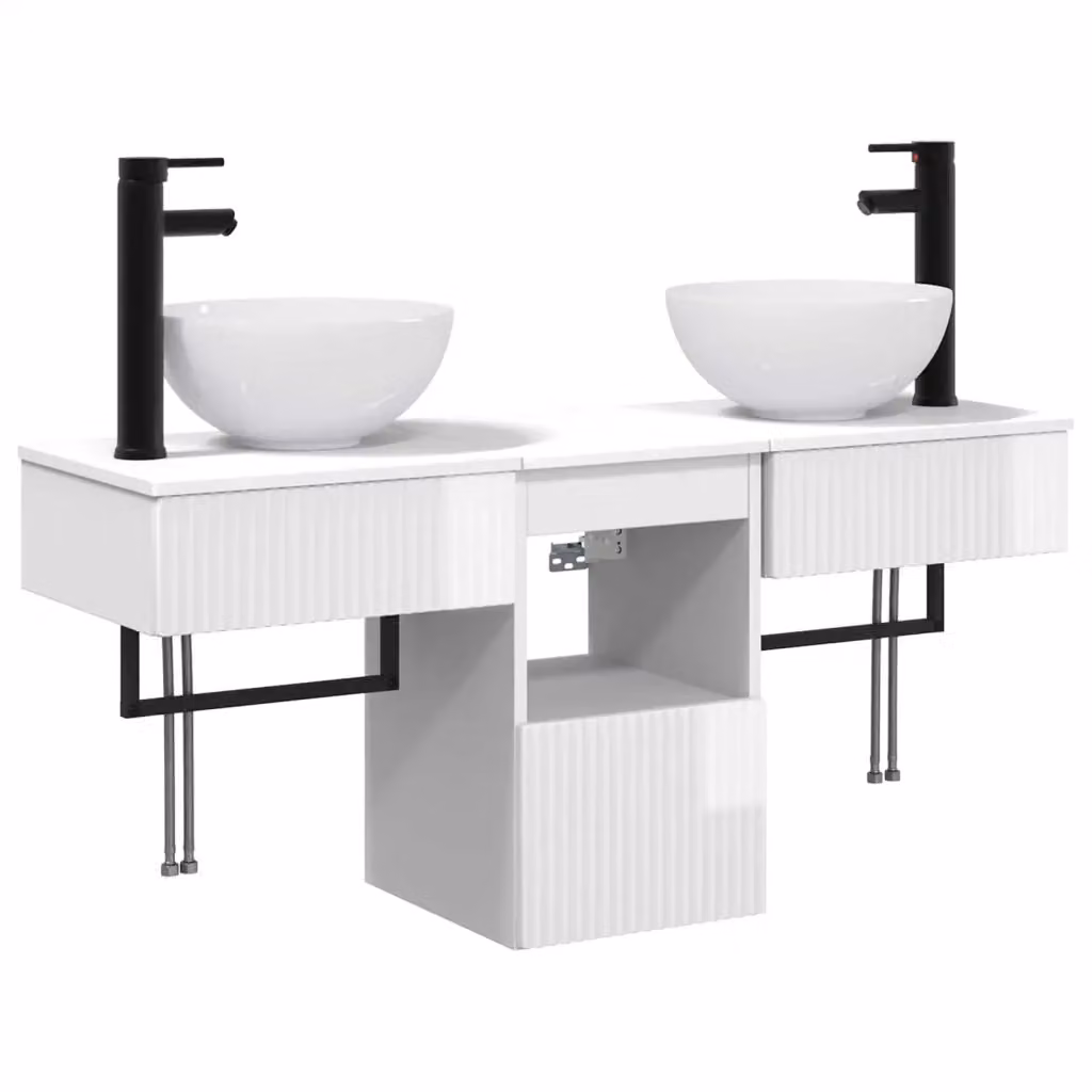 Set di mobili per il bagno moderno vidaXL in 3 pezzi Bianco Lucido in MDF – 2