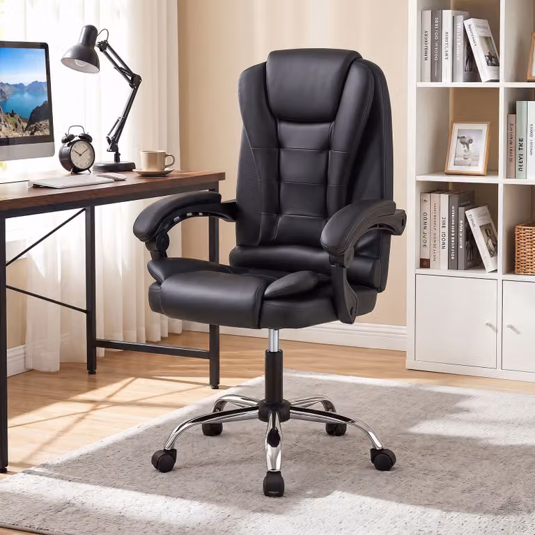 Sedia da ufficio ergonomica Costway con braccioli in pelle PVC o tessuto di lino, colore nero, ideale per home office