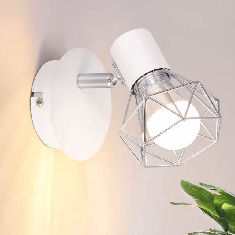 ZMH faretto da soffitto bianco 1flame faretto da parete faretto da parete E14 vintage regolabile 350° Retor paralume in metallo angolare per soggiorno corridoio camera da letto