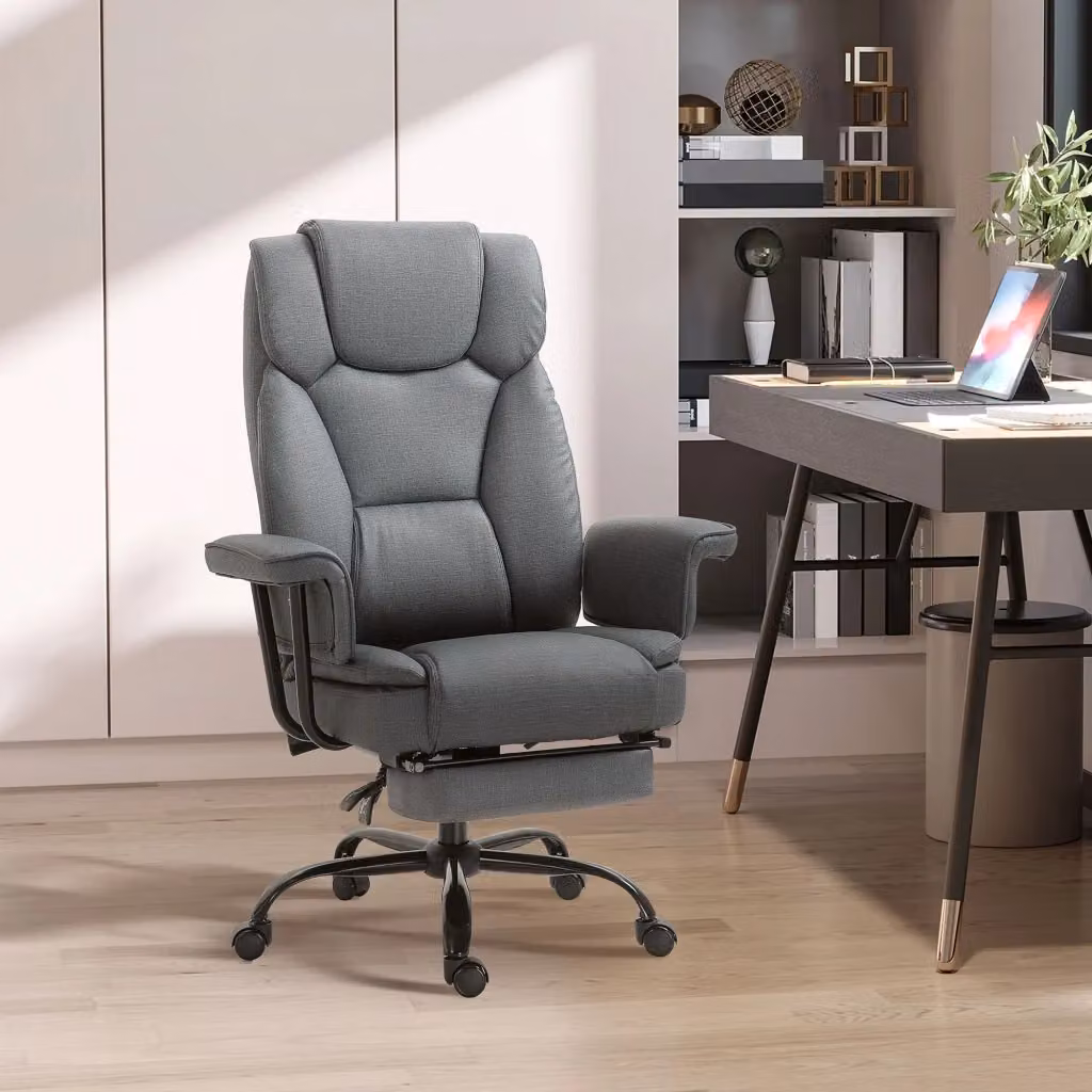 Sedia da ufficio ergonomica reclinabile con poggiatesta e braccioli in ecopelle e tessuto grigio – 2