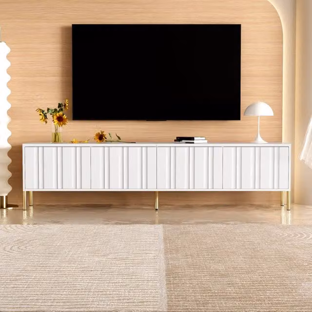 Mobile TV ¨C MINIMAL ¨C Bianco, Legno, Gambe Dorate, 190x38x48 cm