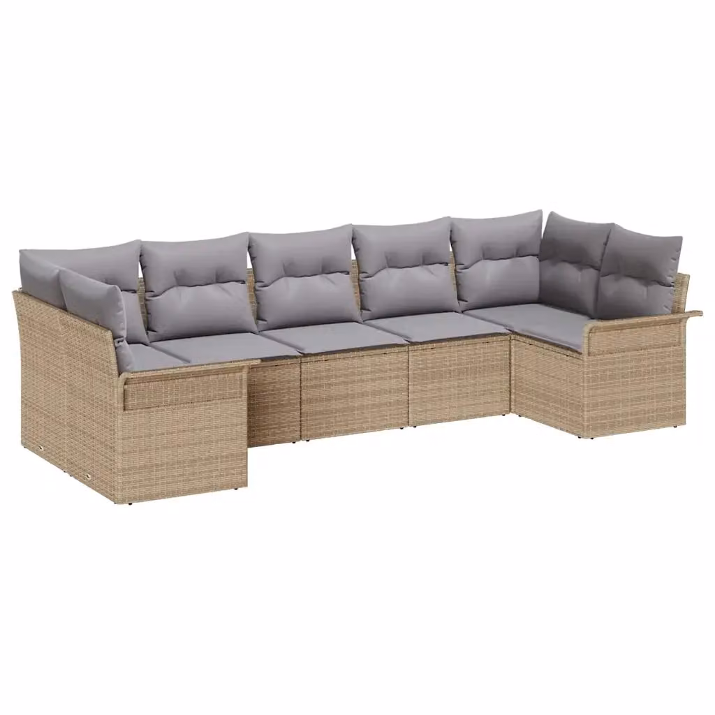 Set Divano da Giardino a L vidaXL in Polyrattan Beige con 7 Cuscini – 2
