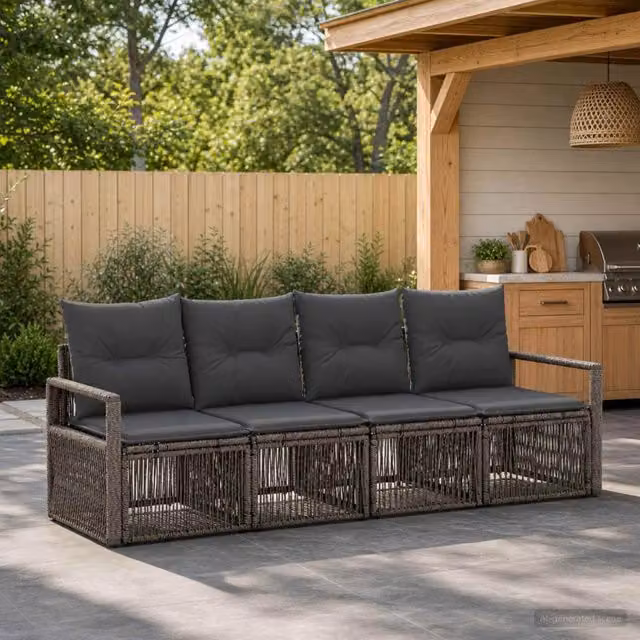 Set Divano da Giardino 4 pz Grigio polyrattan 3435635