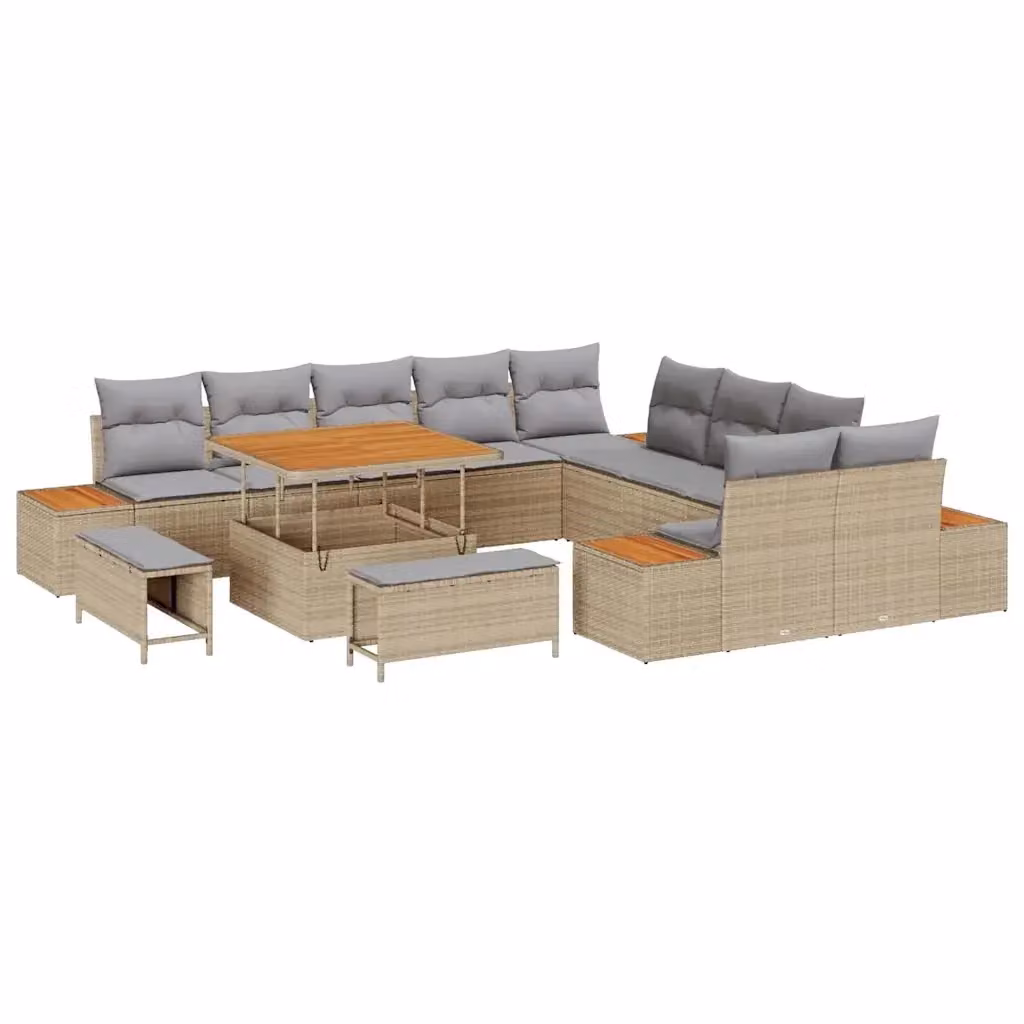 Set Divano da Giardino vidaXL 13 pz in Polyrattan Beige con Cuscini e Tavolino – 2
