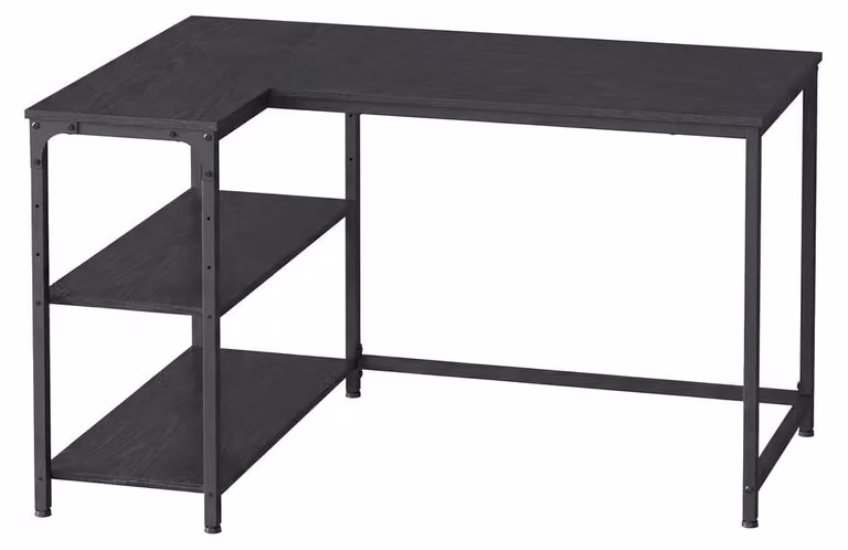 Scrivania a forma di L con spazio contenitore e piano regolabile | Colore: nero | Dimensioni: 110x80x76 cm
