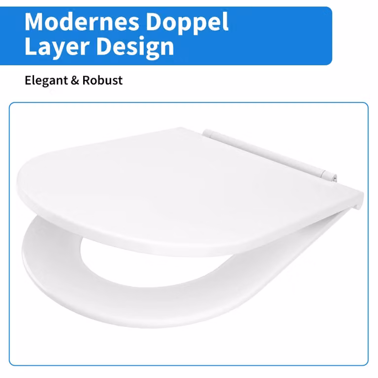 Sedile universale per WC - Sedile a forma di D - Plastica PP antibatterica - Sistema di chiusura ammortizzata soft-close - Chiusura rapida - Facile da pulire - Resistente fino a 150 kg - Forma a D, doppio strato