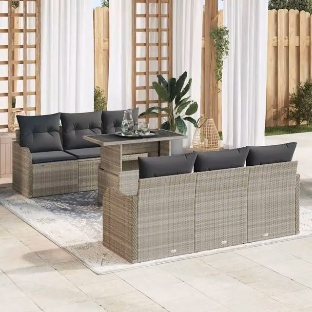 Set Divano da Giardino 7 pz Grigio chiaro polyrattan 3348388