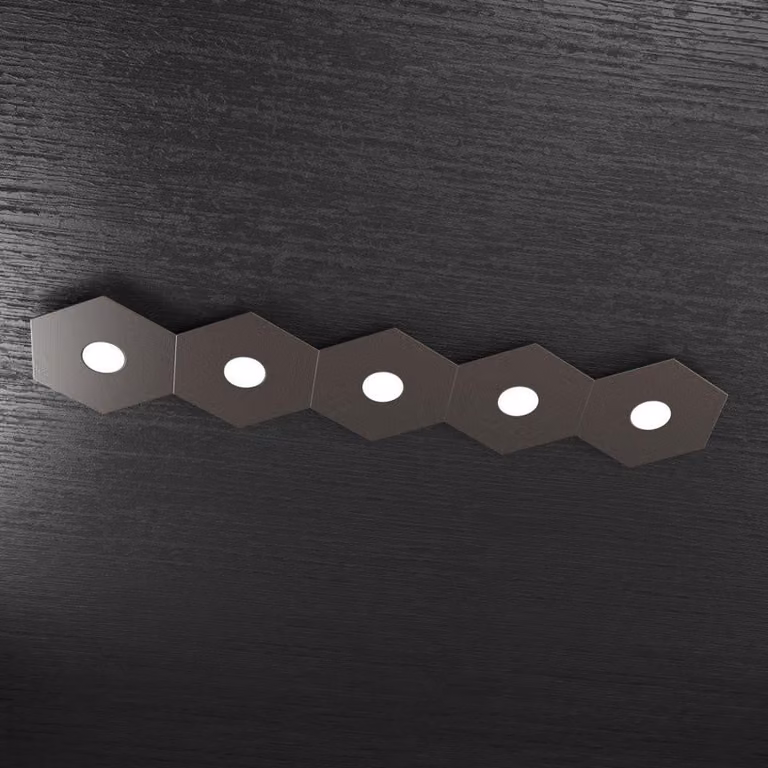 Plafoniera Moderna Hexagon Metallo Marrone 5 Luci Led 12X5W