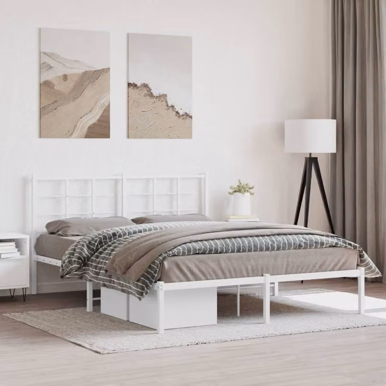 vidaXL Giroletto con Testiera in Metallo Bianco L/P/H: 150 x 200 x 90 cm