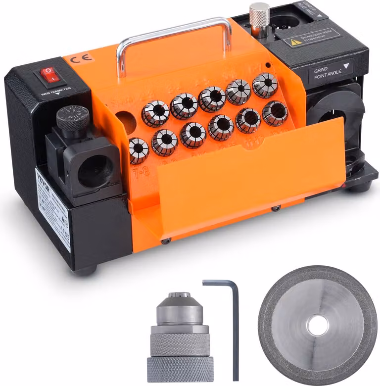 MR-13A Affilatrice per punte da trapano 120 W Affilatrice per punte da trapano 4500 giri/min Stazione di affilatura Acciaio Affilatrice per punte da trapano 95-135° Angolo di punta regolabile 11 pinze di serraggio Adatto a punte di diametro φ3-13 mm