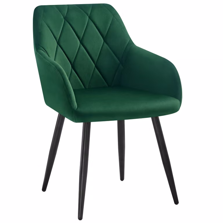 WOLTU 1x sedia da sala da pranzo con schienale a braccioli, sedia da sala da pranzo con rivestimento in velluto, comoda sedia imbottita, sedia da cucina con gambe in metallo, verde scuro