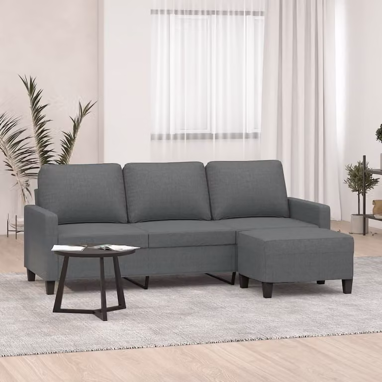 Maison Exclusive - Divano a tre posti con poggiapiedi, grigio scuro, 180 cm, tessuto