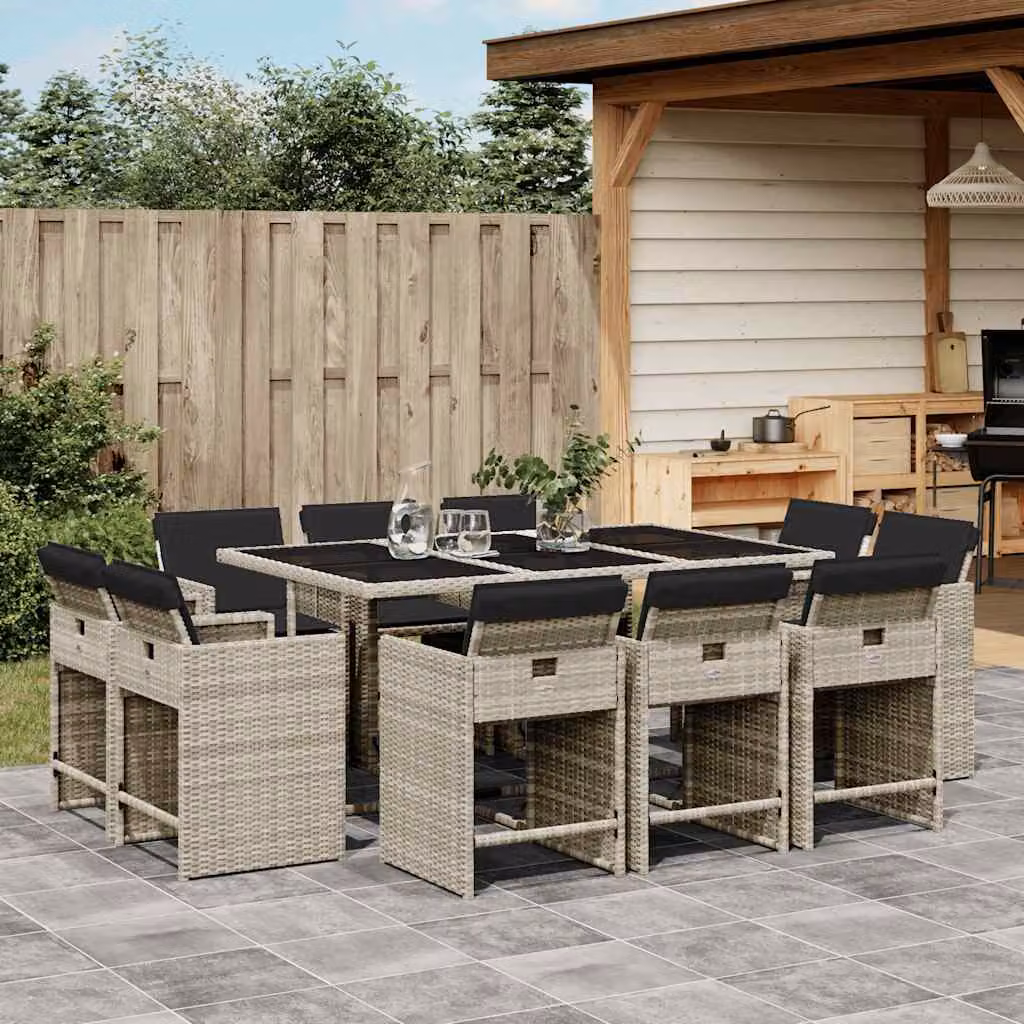 Set Pranzo da Giardino vidaXL in Polyrattan con Piano in Vetro e 11 Sedute, Grigio Antracite – 1