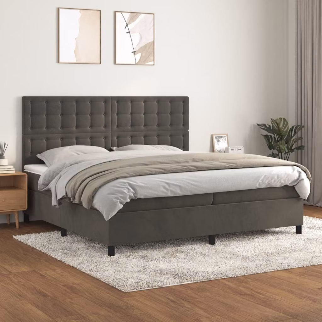 Maison Exclusive - Giroletto a Molle con Materasso Grigio Scuro 200x200 cm Velluto