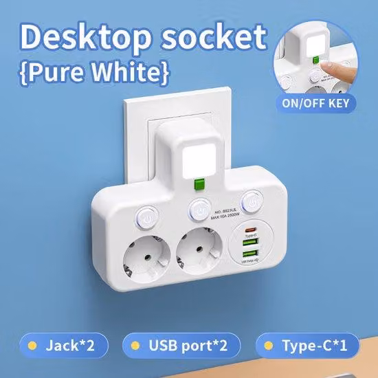 Presa multipla USB-C da parete con interruttore separato, 2 prese, bianca