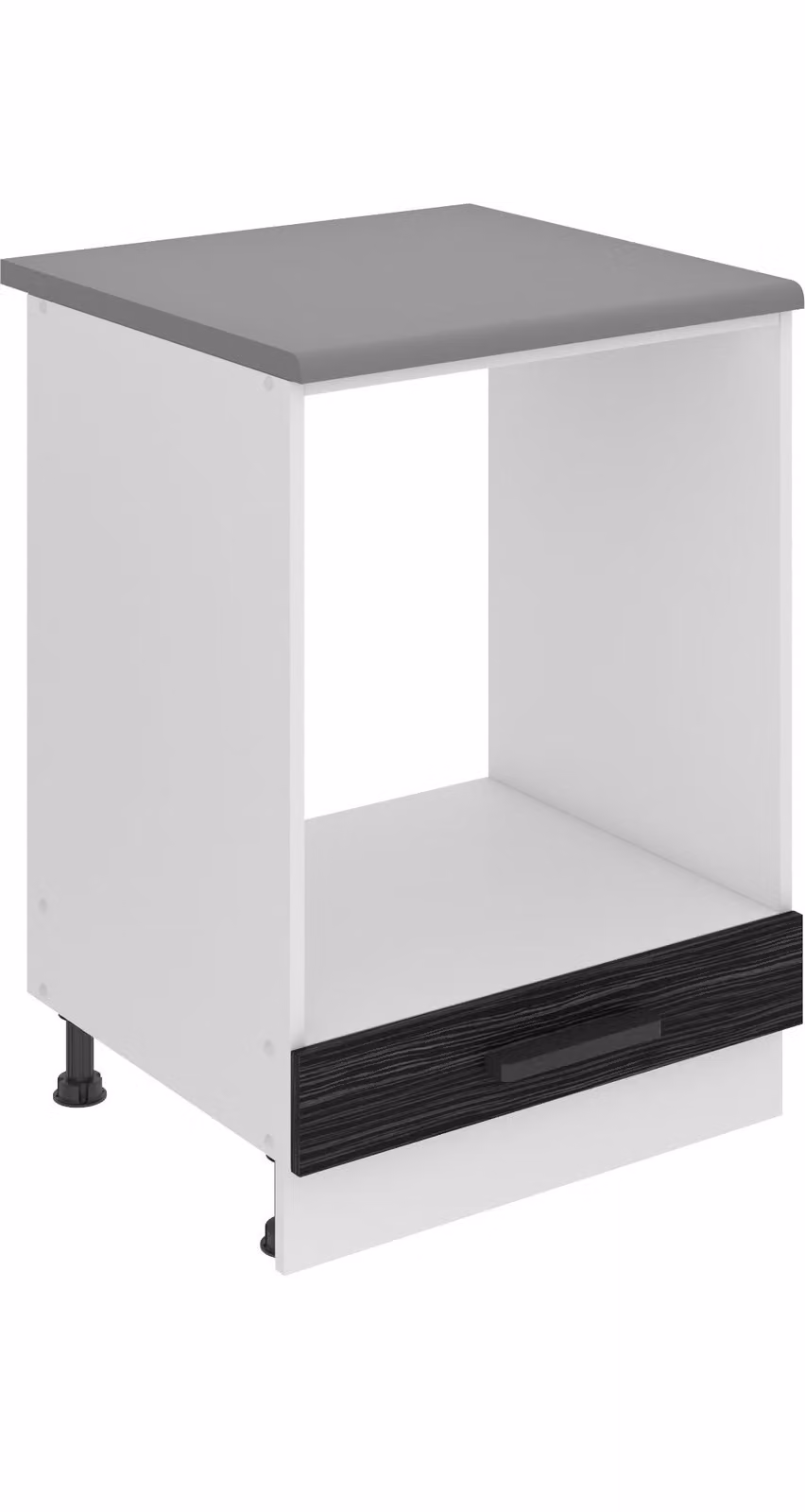 Base da cucina Belini, base da cucina larga 60 cm. Base per cucina SDP con piano di lavoro. Mobile da cucina senza anta, con cassetti, ebano reale