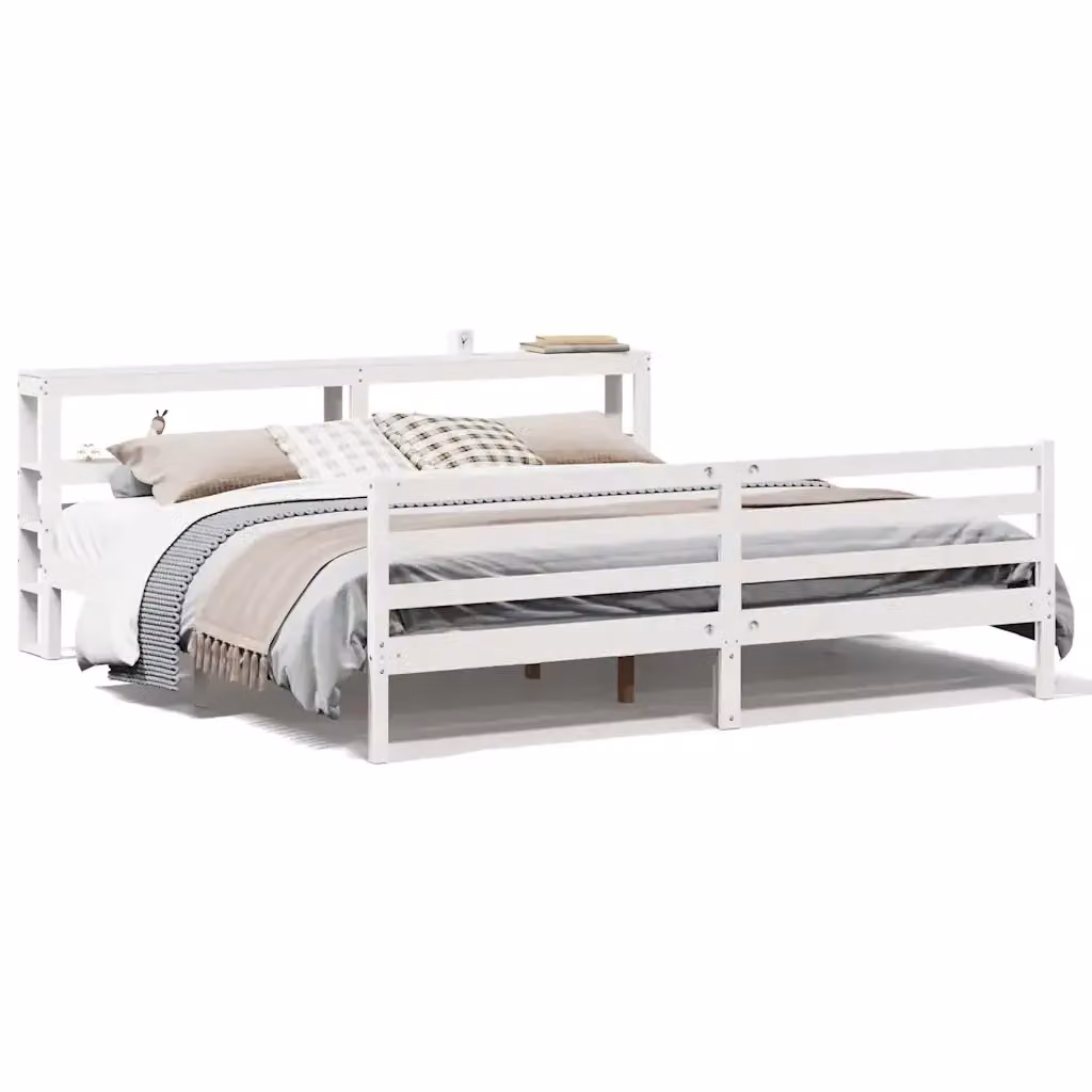 vidaXL Letto in legno di pino massello bianco con ripiani laterali L/P/H: 200 x 151 x 206 cm – 2