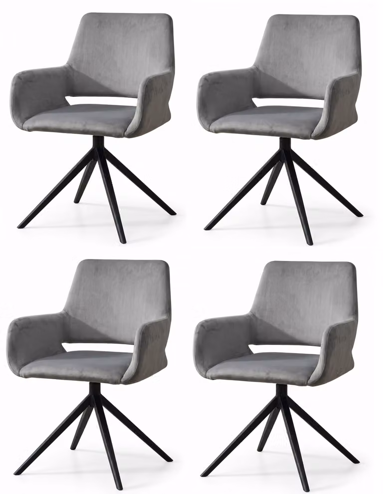 Set di 4 sedie da pranzo dal design minimalista, colore grigio, rivestimento in tessuto, gambe in metallo