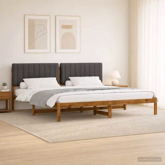Letto con Testiera Rivestita Naturale e Grigio Scuro 3405074