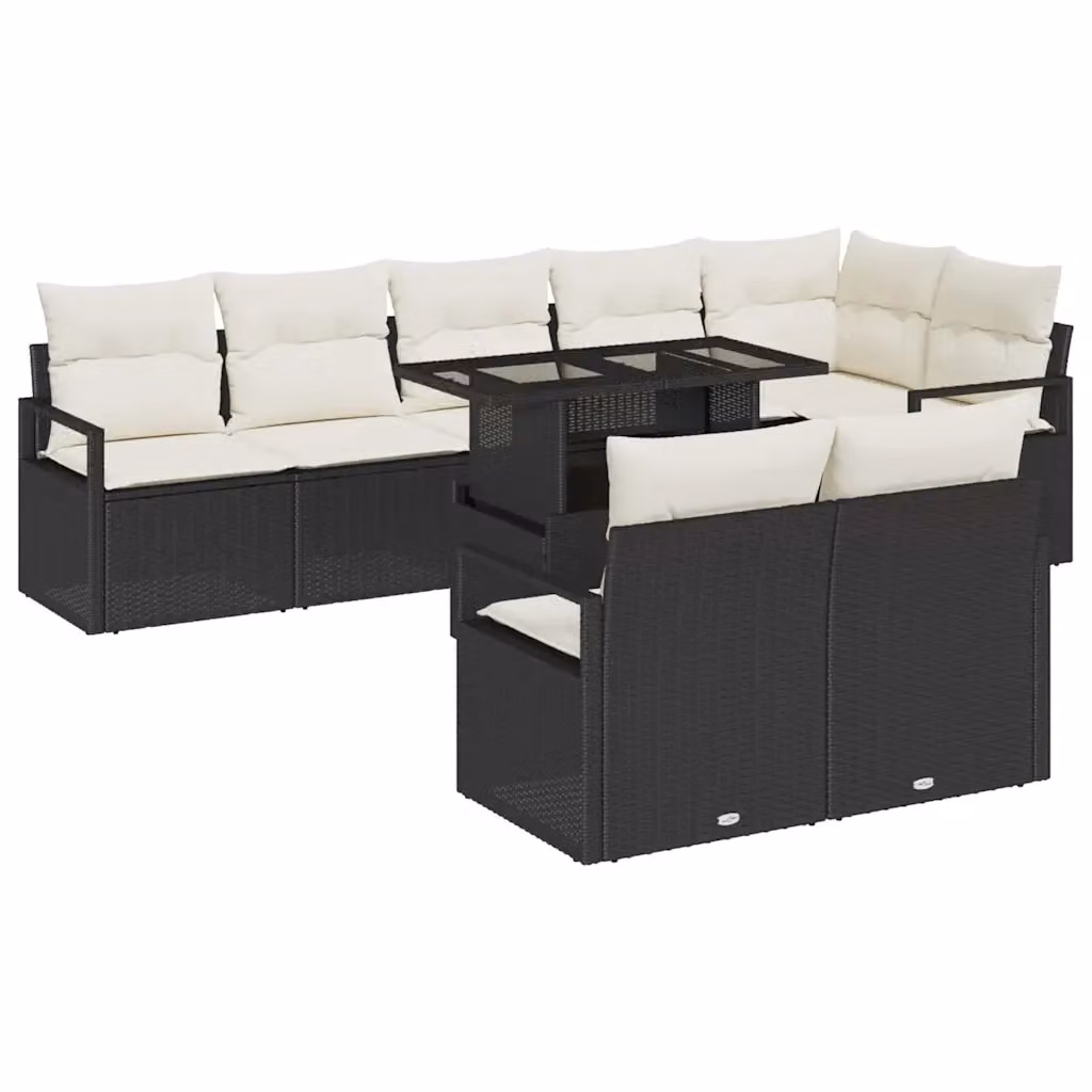 Set Divano da Giardino vidaXL 9 Pezzi a Forma di U con Tavolino Nero e Beige – 2