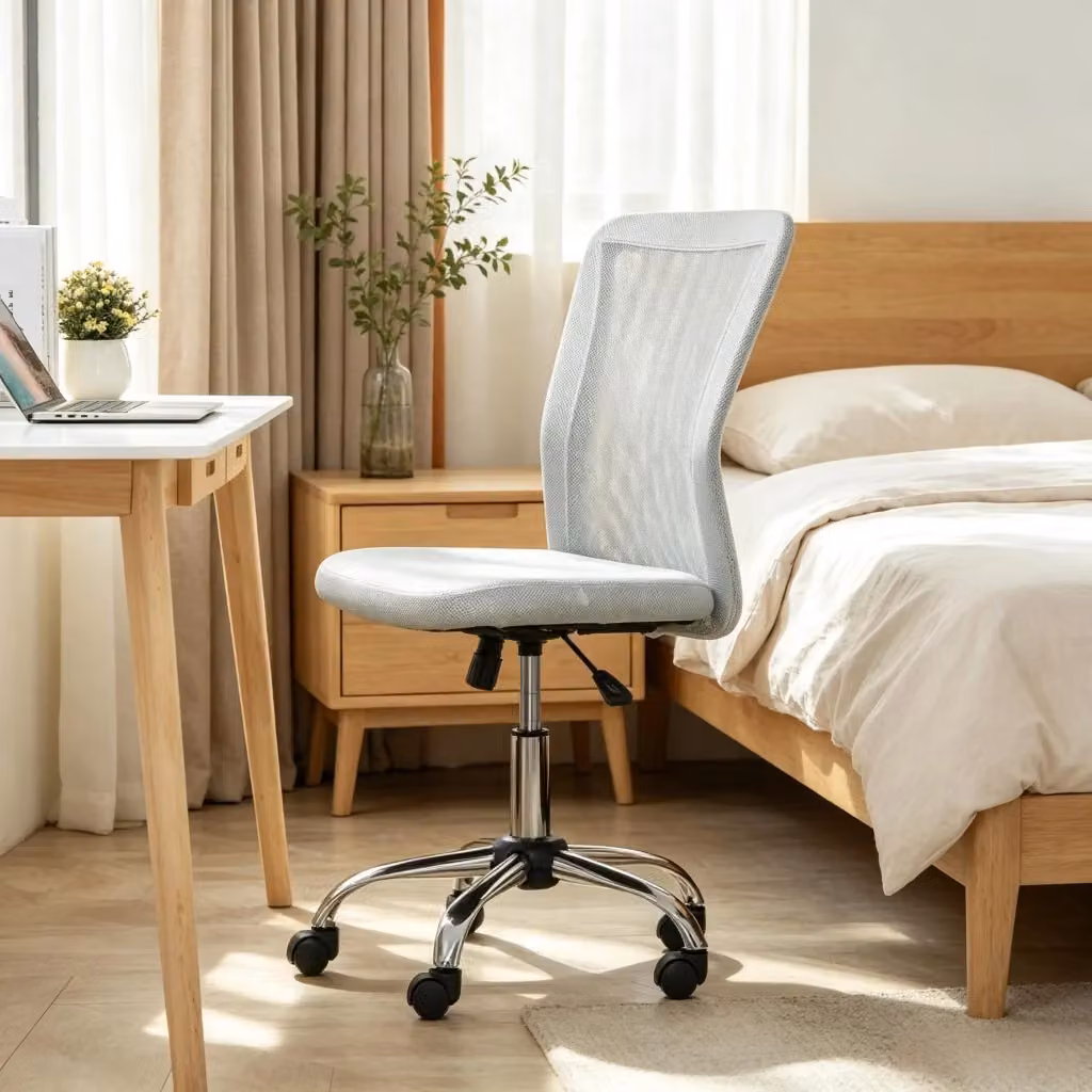 Sedia da ufficio ergonomica girevole OKWISH in tessuto e metallo grigio con ruote per casa e ufficio – 2